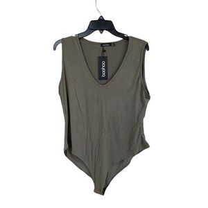 Boo Hoo Bodysuit Plus Size Plunge Khaki Size 16 NWT